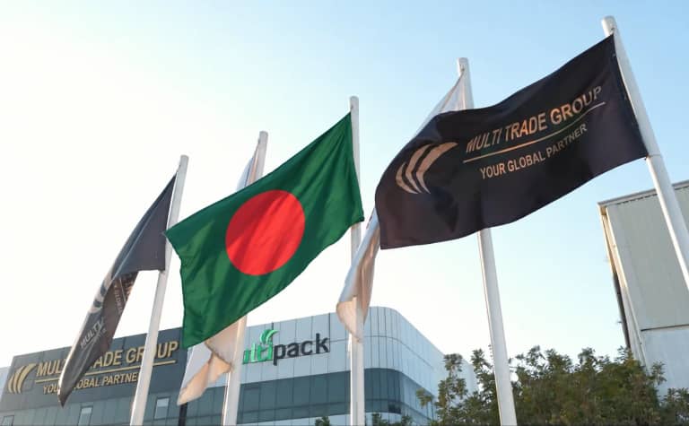 Illustrative Bangladesh flag with Multi Trade Group branding