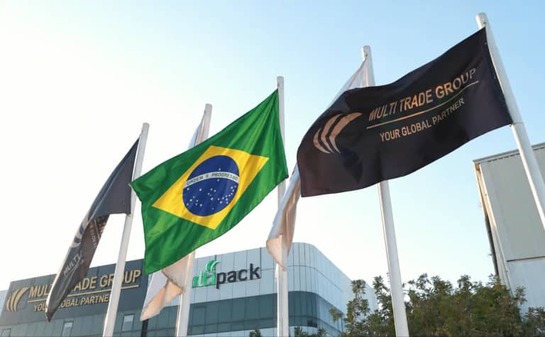 Illustrative Brazil flag with Multi Trade Group branding
