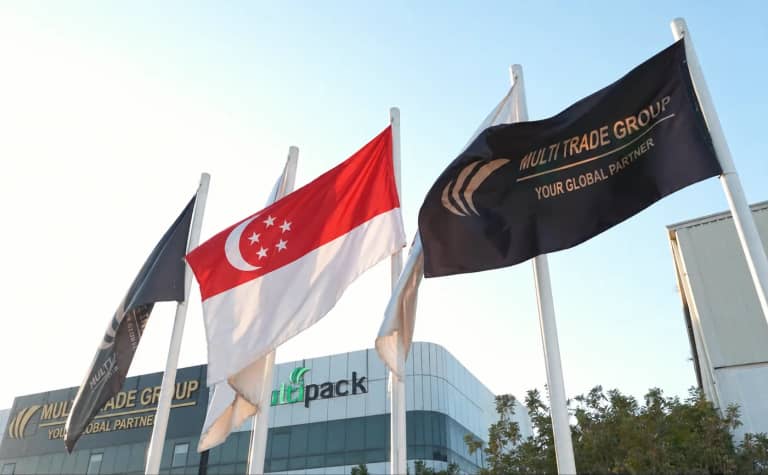 Illustrative Singapore flag with Multi Trade Group branding